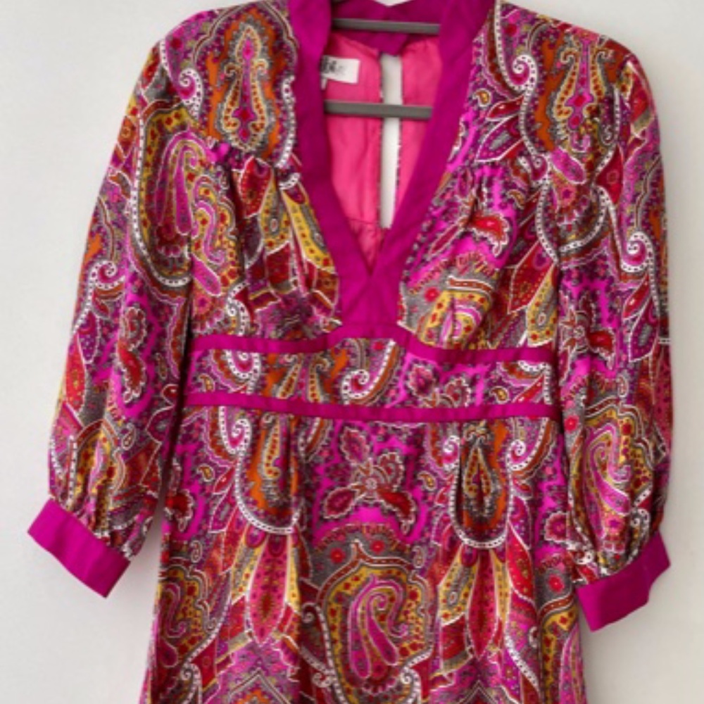 Tibi NWOT Silk Multi Col Paisley V-Neck Dress, 6